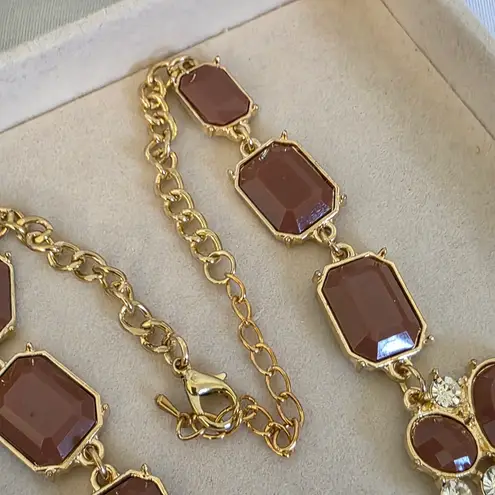 Gold And Latte Taupe Statement Necklace and Earrings Set Brown