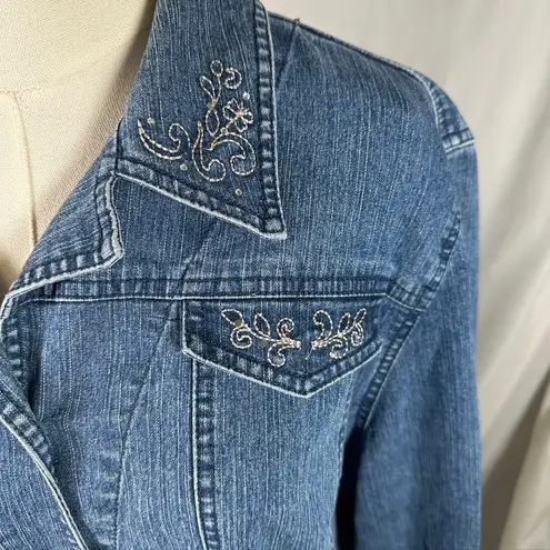 Alfred Dunner Petite Denim Jacket Embellished Button Front Size 16P