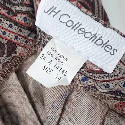 Vintage Paisley Floral Accordion Pleated Wool Blend Midi Skirt size medium M Gray