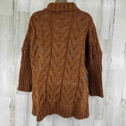 Scandal Turtleneck Sweater Women L/XL Brown Silver Thread Cable Knit Wool Alpaca Size L