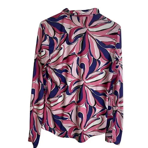 San Soleil Top Womens Size Medium Pink Floral 1/4 Zip Long Sleeve Sun UV UPF