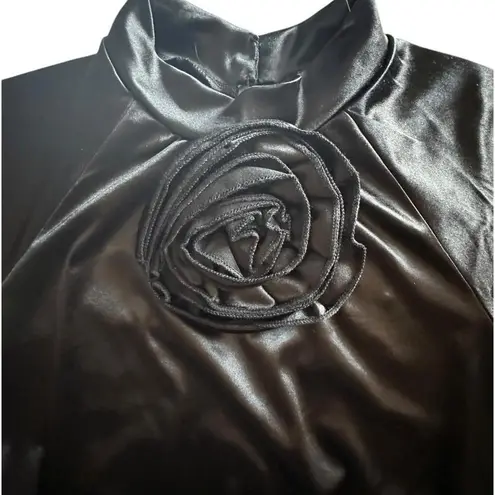 Ember Blouse Women's Black 3D Flower Short Bell Sleeve Chic Elegant Size M Size M