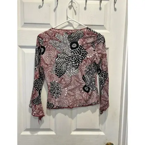 Rue 21 VTG Y2K  Long Sleeve Mesh Top Black Floral‎ Medium Whimsygoth Fairy Grunge