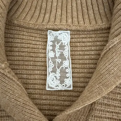 Sadie & Sage Chunky Oversized Ribbed Collar Sweater Off Shoulder Brown Medium Tan - Image 3