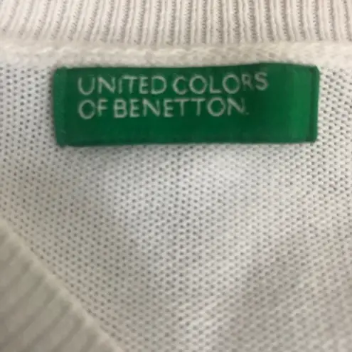 United Colors Of Benetton White V Neck Sweater Size S Summer Cotton Stretch