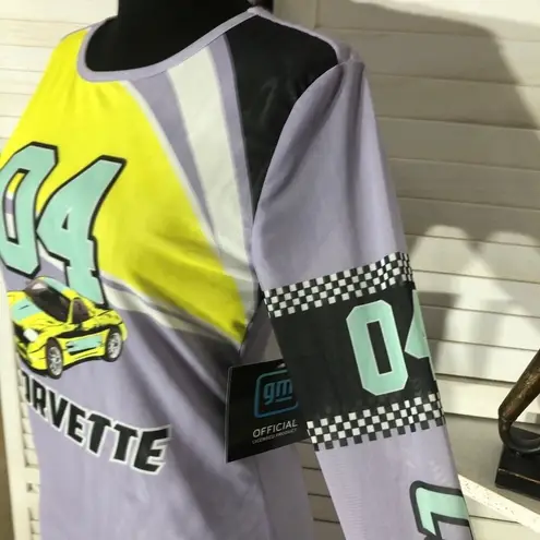 General Motors Bodycon Mini Dress Corvette Graphic Long Sleeves Mesh Purple sz M