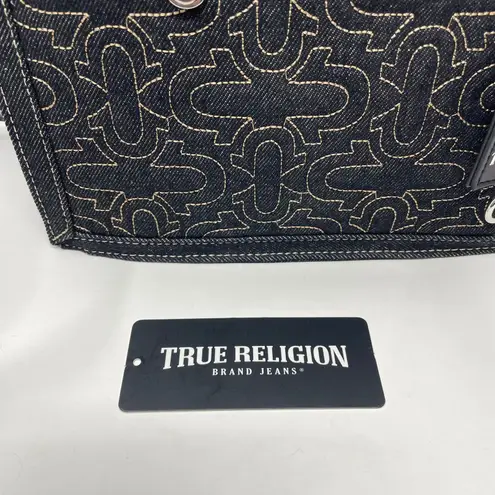 True Religion  Quilted Horseshoe Modern Tote Black Denim NEW w Tag Top Handle