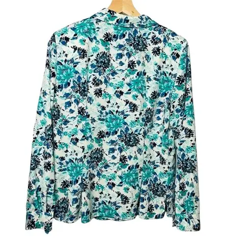Leslie Fay Vintage Womens Floral Dress Blouse Blue White Top Shirt Size P 10 u
