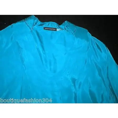 New Womens Josie Natori XL Aqua Blue Teal NWT $395 Cupro Tunic Top Layered Silk