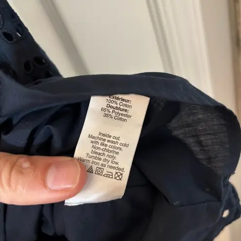 J. Crew Factory Navy Eyelet Tie Shoulder Cami Mini Dress S Preppy Summer Grad Blue