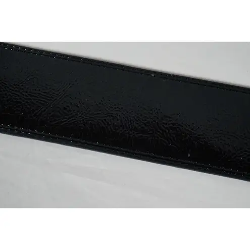 Vintage Wide Black Patent Leather Belt with Pointed Ends Retro