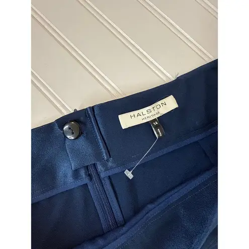 Halston Heritage Halston Wide Leg Pants Navy Blue Satin Gorgeous High Waisted Belted Size 14