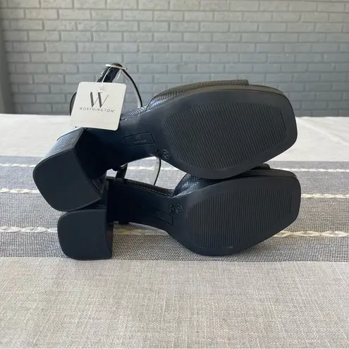 Worthington NWT  Lessing Block Heel Sandals Square Toe Black Size 7.5