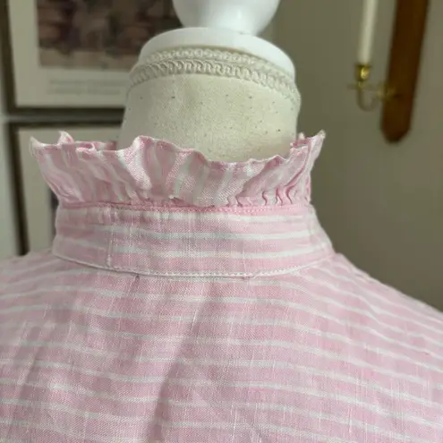 J.MCLAUGHLIN Julian Stripe Print Ruffle Collar Button Front Shirt Size Small Pink