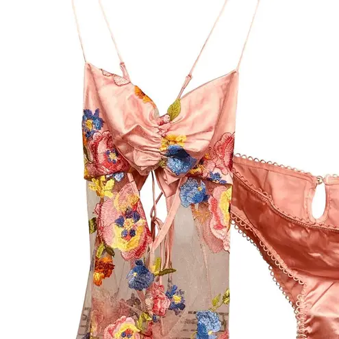 For Love & Lemons Delaney Peony Embroidered Sheer Lace Maxi Dress Pink