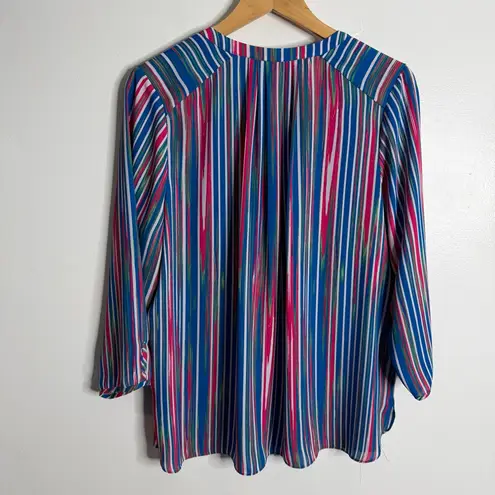 NYDJ Curves 360 Multicolor Striped Long Sleeve Blouse Large Semi Sheer Workwear