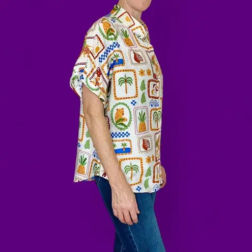 Milk and Honey Tropical Plants Animal Fruit Button Down Shirt