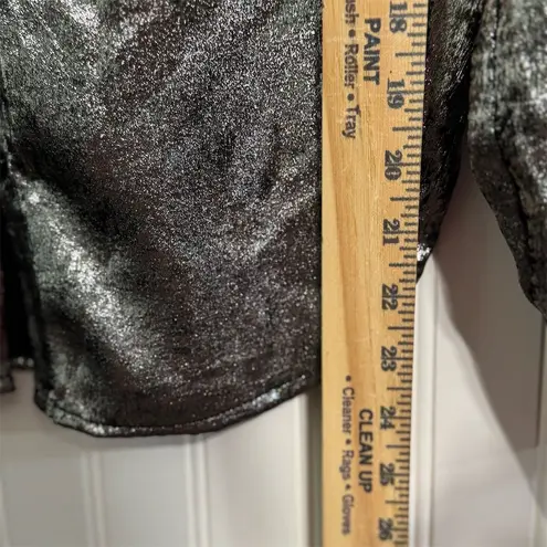 Evereve Cloth & Stone Silver Metallic Button Shirt M Cyber Y2K Disco Glam Foil