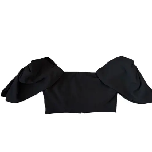 TOCCIN X RTR Puff Bow Sleeve Crop Top Black Taffeta Off