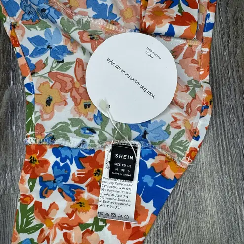 SheIn  Womens Floral Tropical Vacation Spaghetti Tank Crop Back Tie Size M Medium