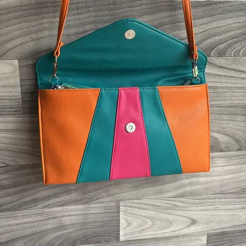 Orange and Pink Chevron Clutch with Geometric Design