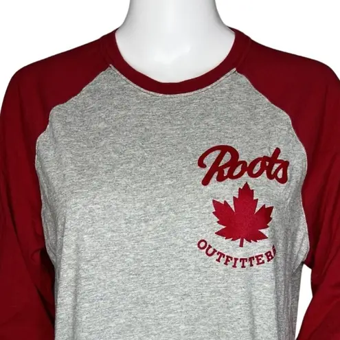 Roots Shirt Womens Small Gray Red Raglan Baseball Tee Sporty Casual Versatile