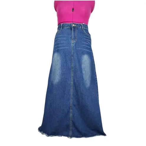 Denim Skirt Maxi Skirt Frayed Hem Jean Skirt Long To The Floor A