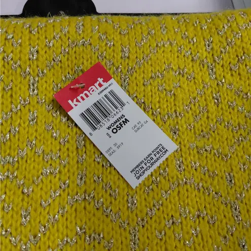 Womens Yellow Metallic Knit Winter Hat Scarf Glove Set Cozy Sparkly Holiday Gift