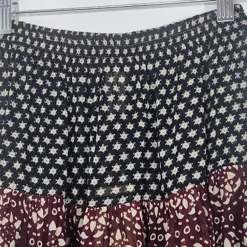 Raga Black and Oxblood Flirty Boho Mini Skirt NWT Size XS Boho Print Full Skirt