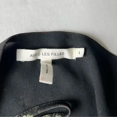 Avec Les Filles tie shoulder tank top floral black metallic size Large