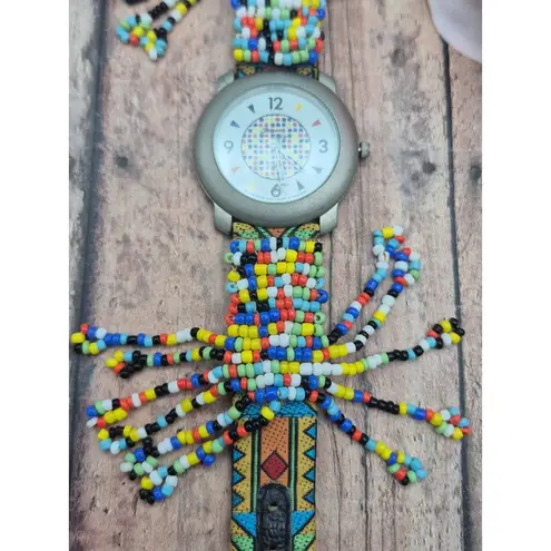 Leather Band Native Seed Bead Jacques Couture Watch Works New Battery Unique Silver