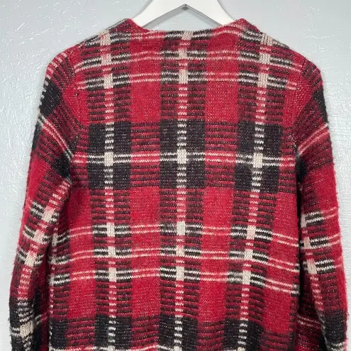 Denim & Supply Ralph Lauren Women S Red Black Mohair Wool Blend Plaid Cardigan