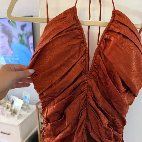 Orielle Ruched Mini Bodycon Dress Brown Size M