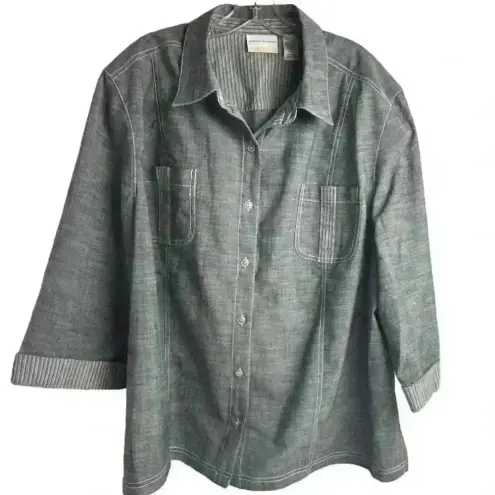 Alfred Dunner  Women's Plus Size 24W Gray Jacket w/ Pockets & Roll-Up Sleeves