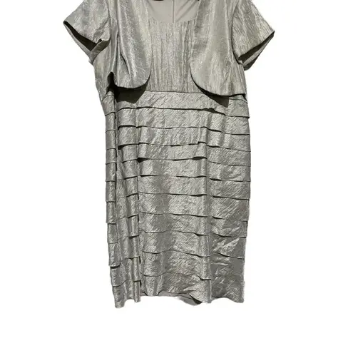 London Times Women's Cocktail Dress w/ Lined Jacket Layered Silver Size 18W