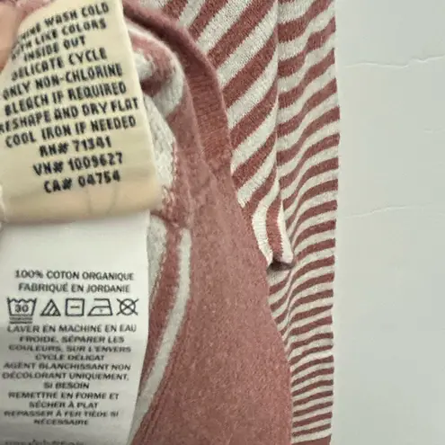 L.L.Bean Organic Cotton Slub Knit Stripe Print Crew Neck Long Sleeve Sweater XL Pink