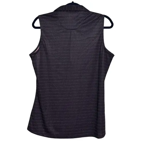 Greg Norman Dotted Stripe Sleeveless Button Polo Knit Black Golf NWT Large