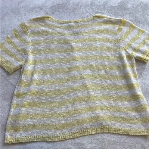 Adora Yellow & White Striped Button Front Slub Yarn Knit Top NWT Size M