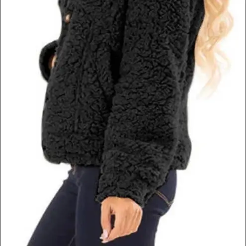 Black Sherpa Fleece Button Down Shacket Jacket NWT Size L