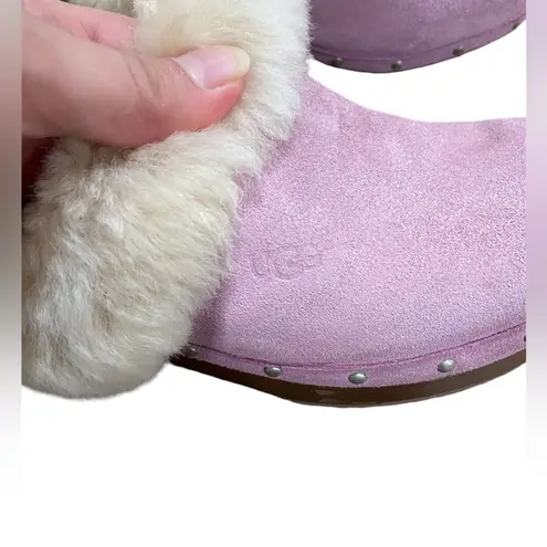 UGG  Australia clogs mules slip on pink furry suede sheepskin women 7 youth 5