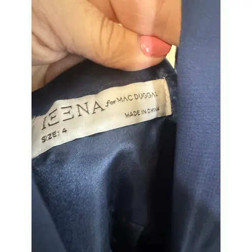 Mac Duggal NWT Asymmetrical Ruffle Hem Halter Dress in Navy Size 4