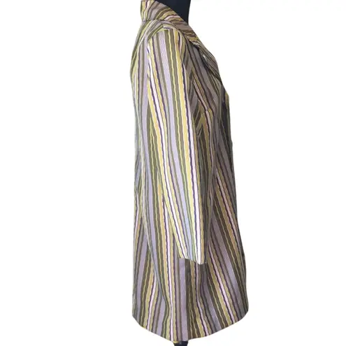 Vintage Jill Houser Green White Striped Trench Coat Size M