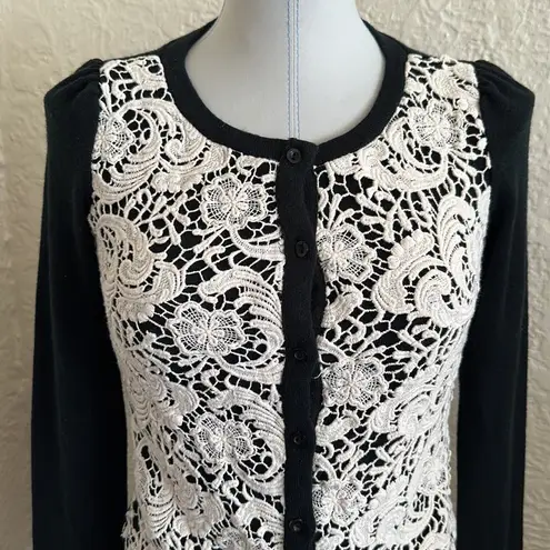 Delia’s Y2k Black Ivory Floral Crochet Puff Sleeve Cropped Cardigan Sweater XS Size undefined