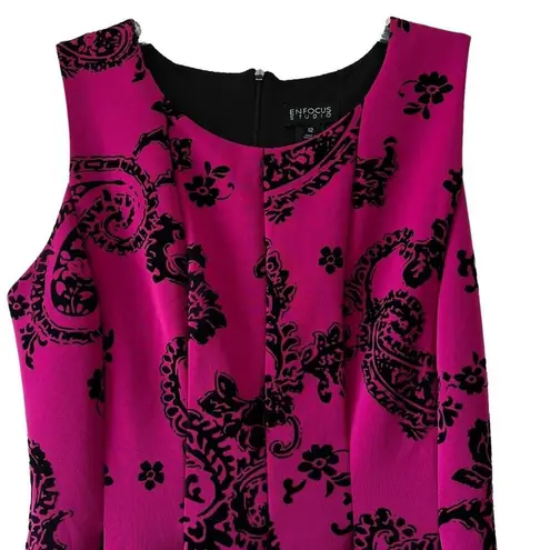 Enfocus Studio hot pink and black paisley pleated dress