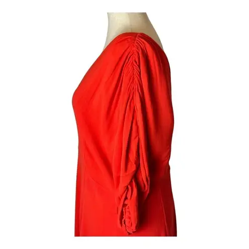 Nicholas Dress Women 10 Red V Neck Gathered Sleeve Fit And Flare Midi