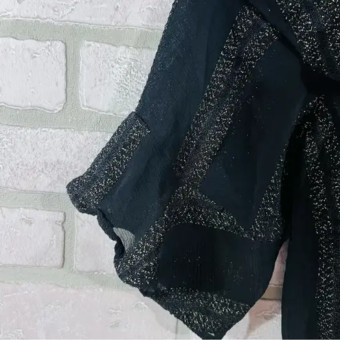 Soft Surroundings Avedon Chiffon Black Metallic Thread Crop Leg Jumpsuit Size S