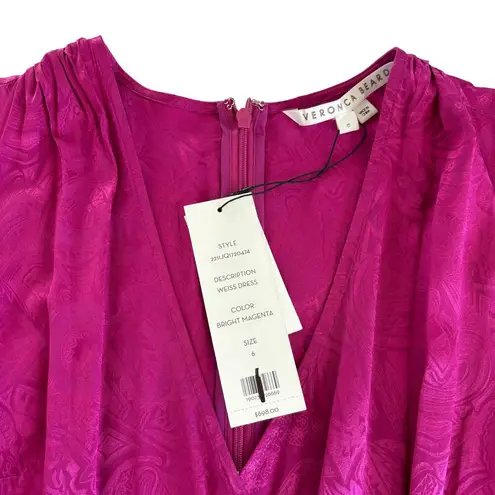 Veronica Beard Weiss Magenta Pink Wrap Silk Blend Jacquard Midi Dress Size 6 NWT