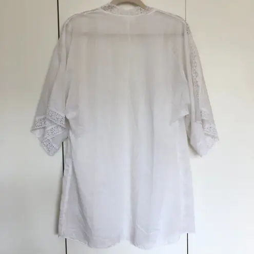 Vintage Robe House Coat White Eyelet Lace Cotton Caftan Women's One Size Size undefined