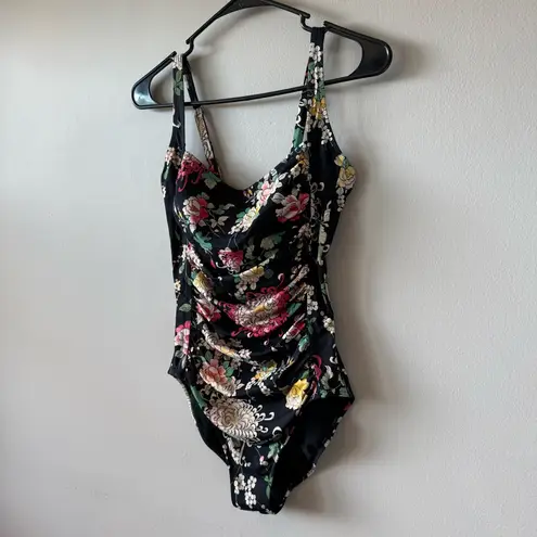 Johnny Was Black Wild Bloom‎ Ruched One Piece Swimsuit Size Medium