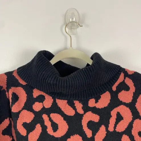 Skies Are Blue Leopard Print Turtleneck Sweater Women Size M Brown White Black
